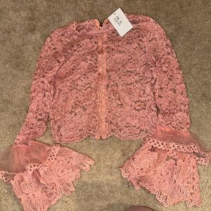 Bell sleeve crop top, sheer lace long sleeve